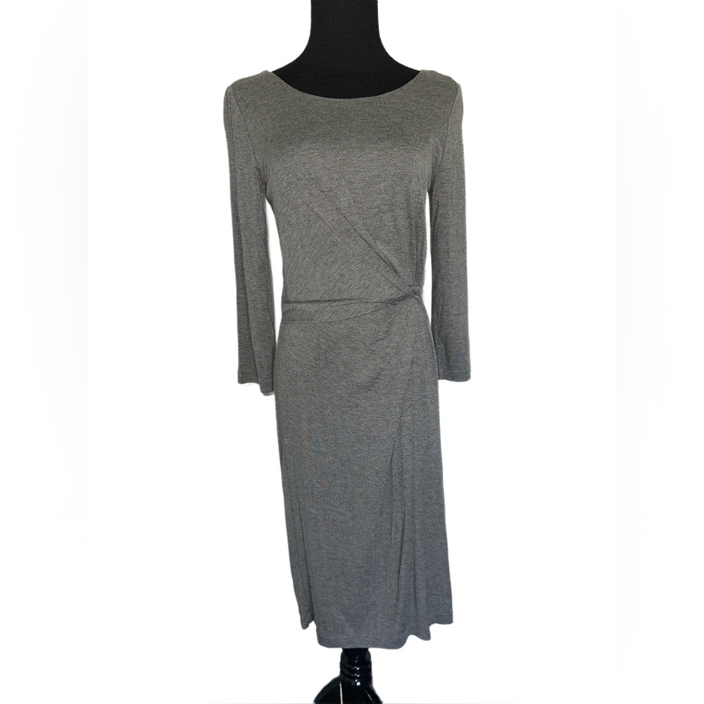 Max & Cleo Gray midi Dress Long Sleeve Crew Neck